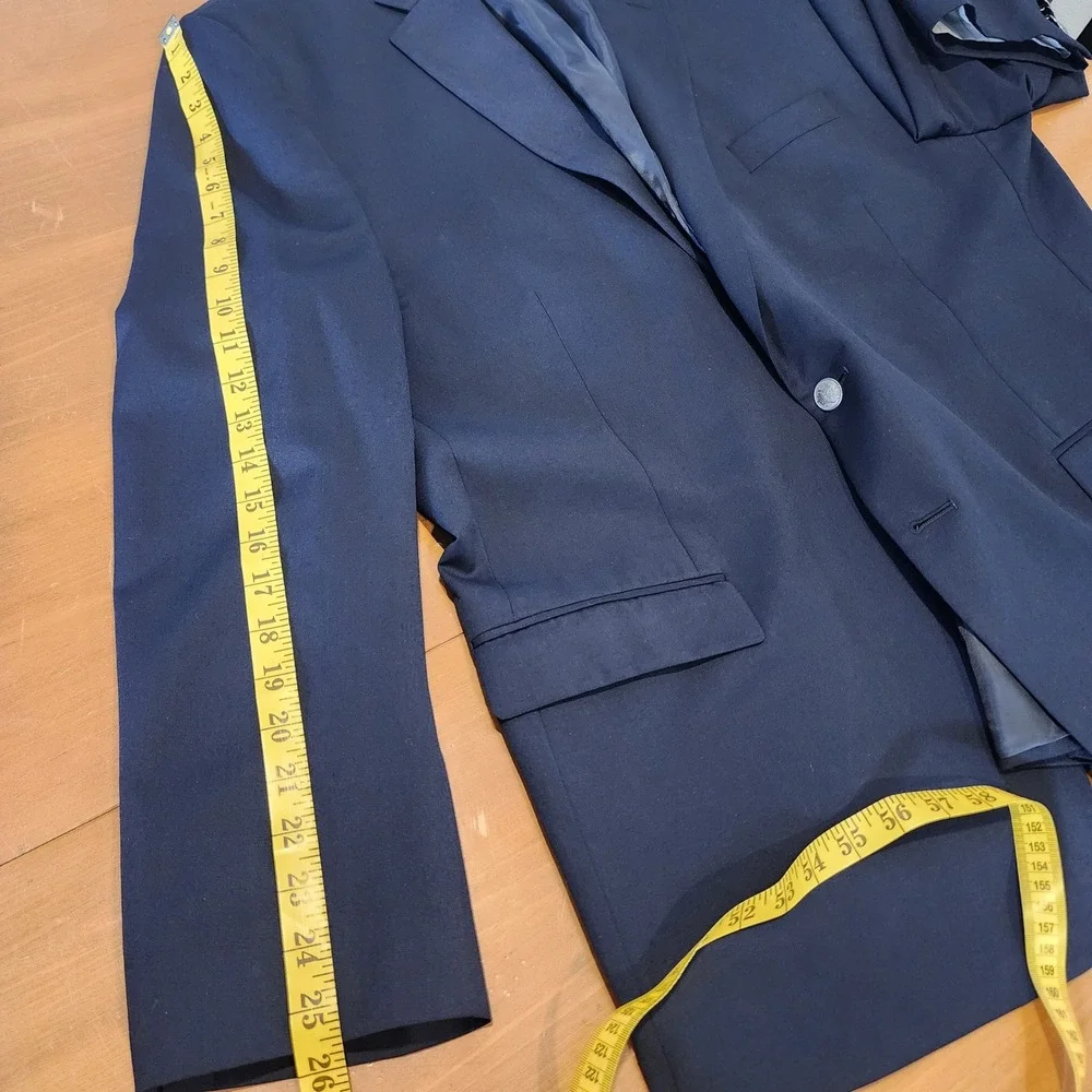 Michael Michael Kors Mens Navy Blue Wool Blend Blazer Sport Coat 50R Casual Work